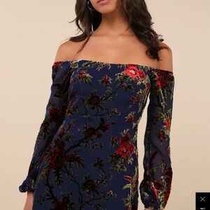 Lulu's Navy Floral Long Sleeve Dress